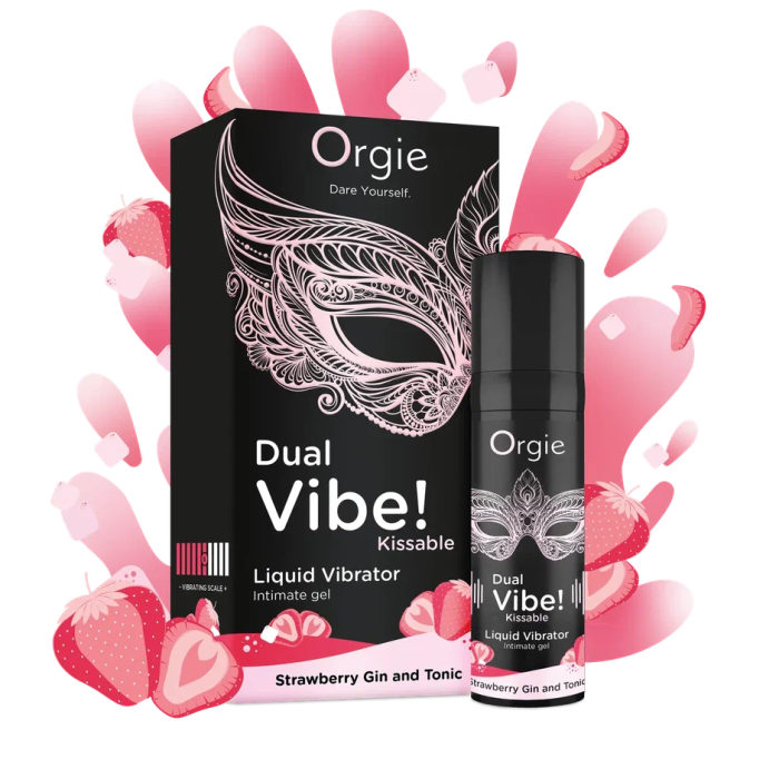Съедобный гель с вибрацией Orgie DUAL VIBE! со вкусом коктейля STRAWBERRY GIN AND TONIC 15мл_1