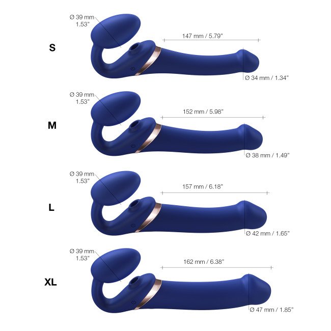 Гибкий страпон Strap-on-me MULTI ORGASM с имитацией оральных ласк и вибрацией, синий, M_3