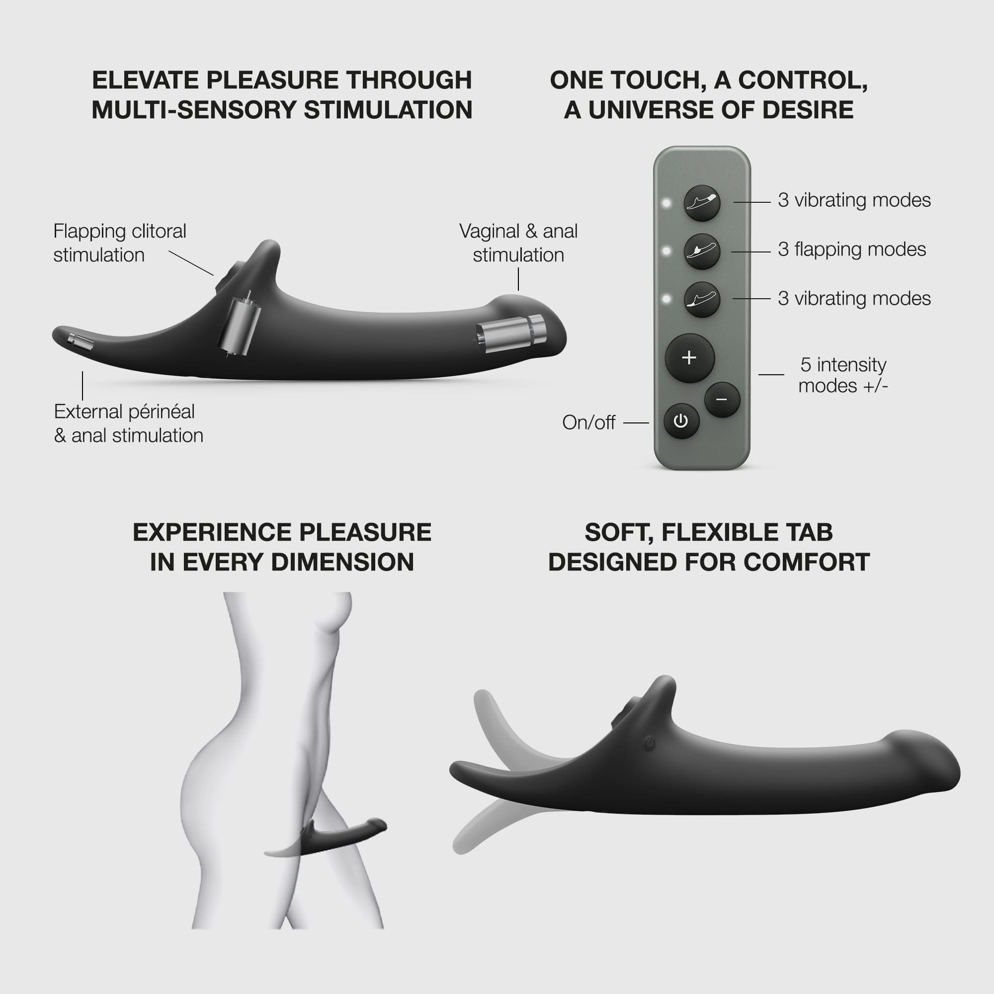 Страпон Strap-on-me MULTI ORGASM DILDO c клиторальной стимуляцией и вибрацией, M, черный_5