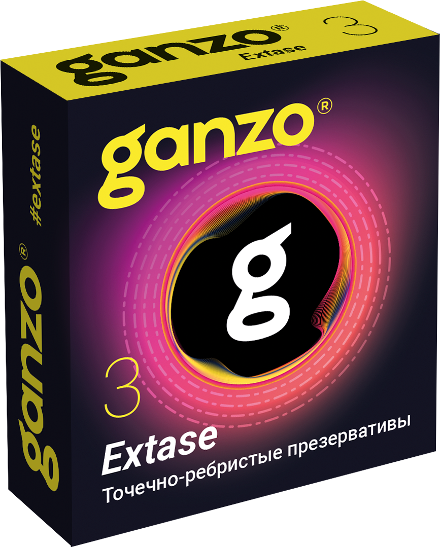 Презервативы Ganzo Extase, с точечно-ребристой поверхностью, анатомической формы, латекс, 18см, 3шт_2