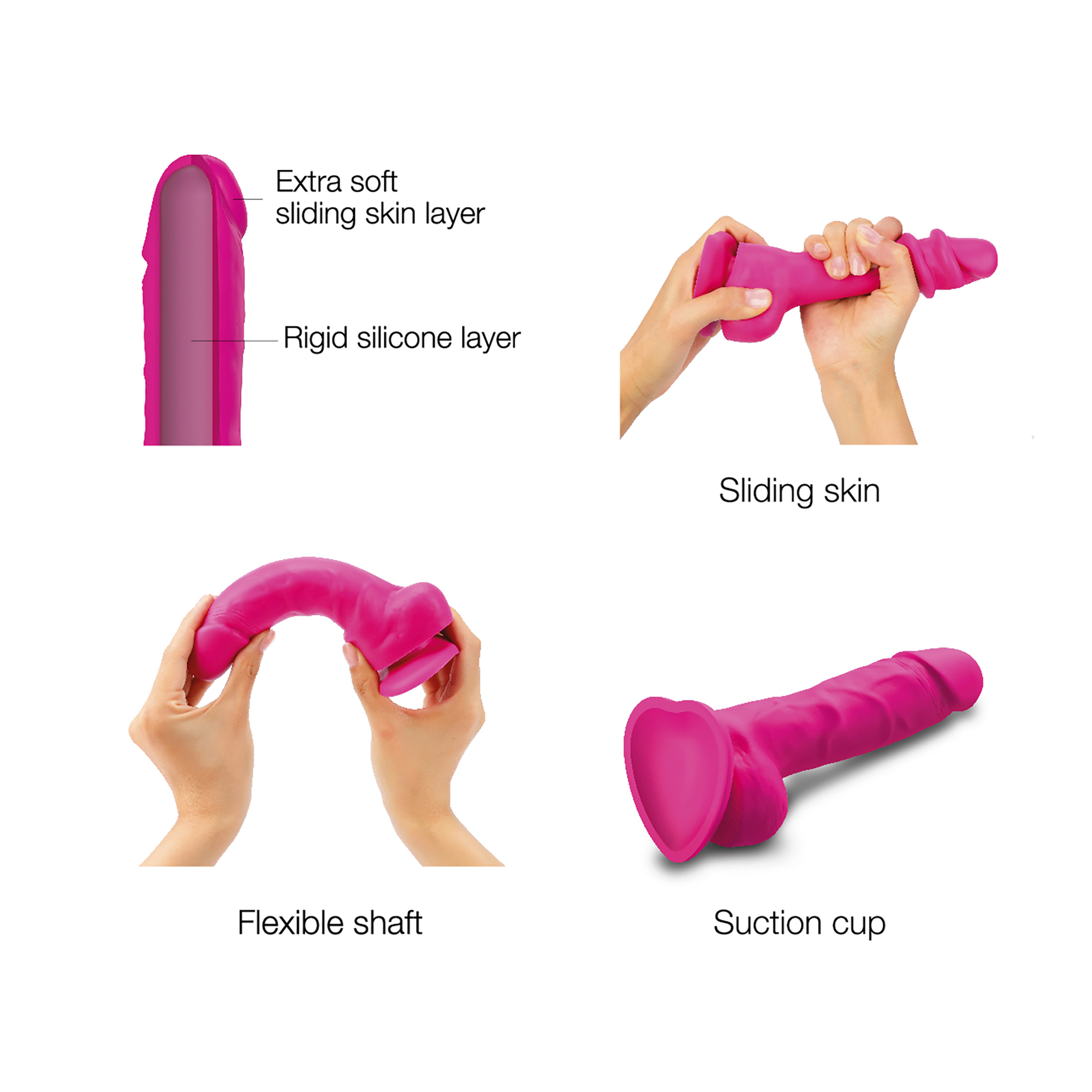 Фаллоимитатор Strap-On-Me Realistic Dildo с подвижной кожей, фуксия L, 19 см_4