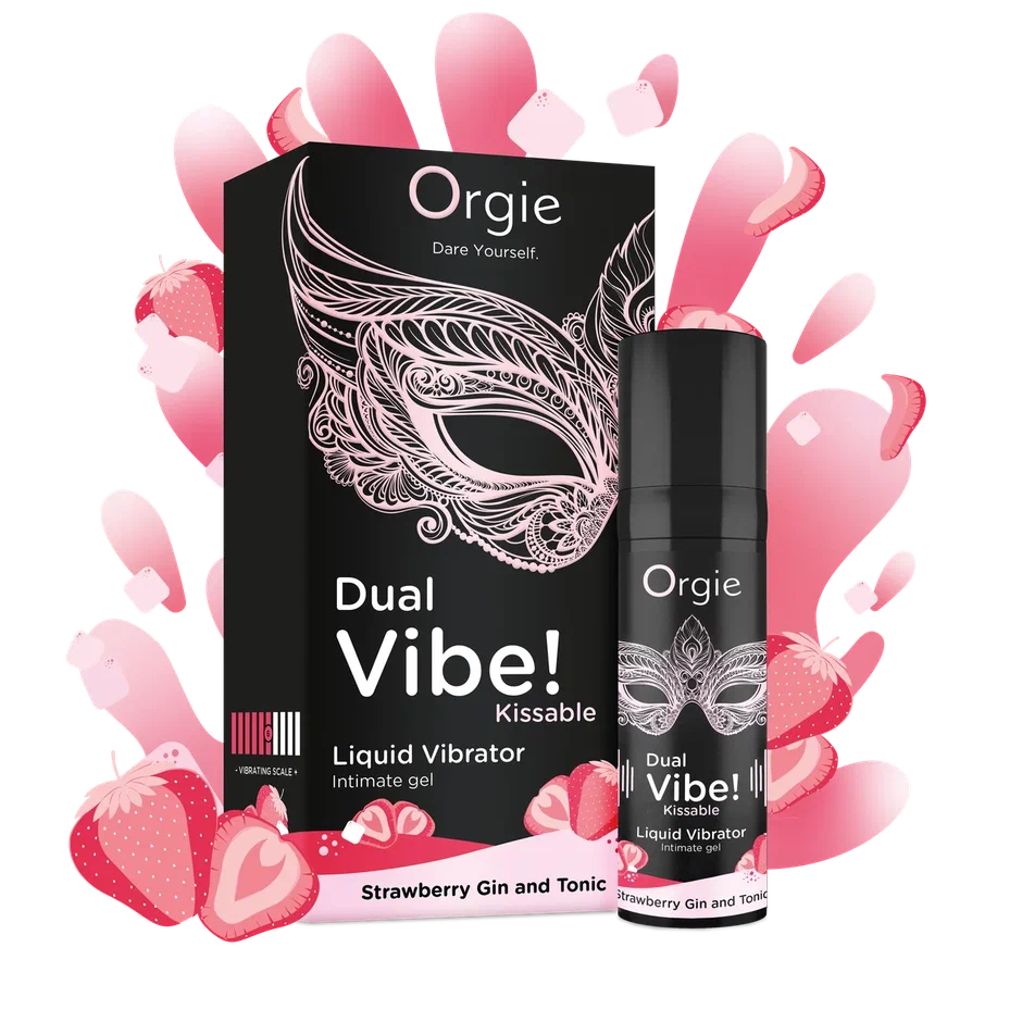 Съедобный гель с вибрацией Orgie DUAL VIBE! со вкусом коктейля STRAWBERRY GIN AND TONIC 15мл_1