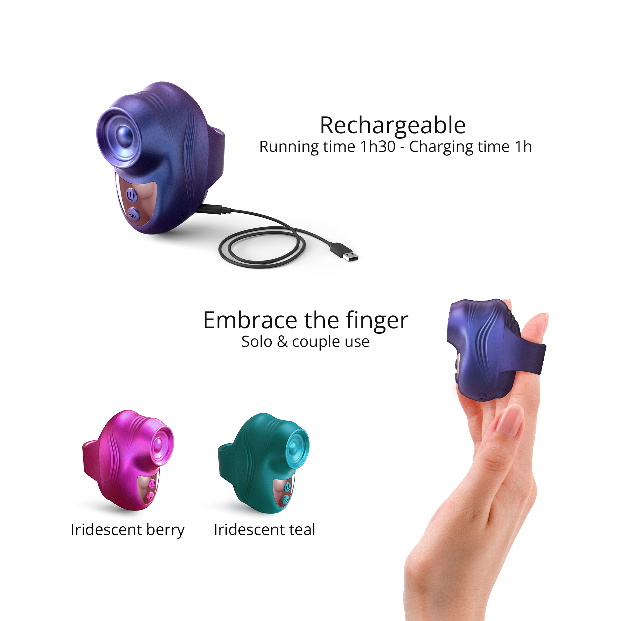 Клиторальный стимулятор на палец Love to Love KISSCOOL - IRIDESCENT INDIGO_2