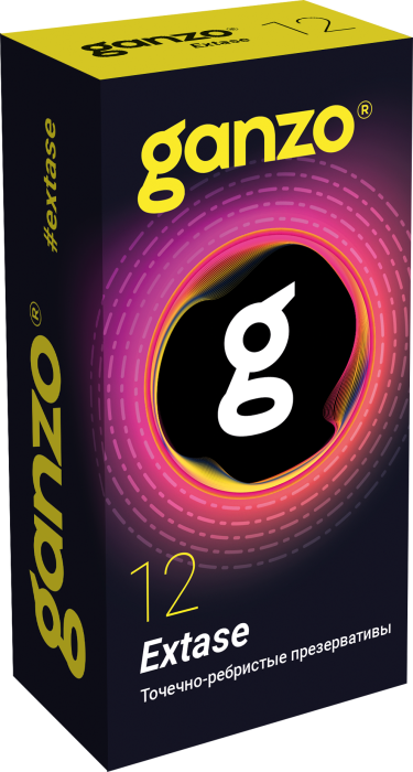 Презервативы Ganzo Extase, с точечно-ребристой поверхностью, анатомической формы, латекс, 18см, 12шт_2