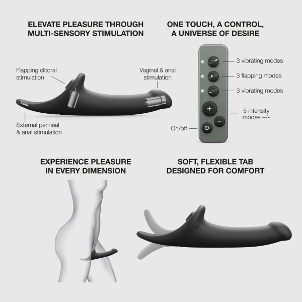 Страпон Strap-on-me MULTI ORGASM DILDO c клиторальной стимуляцией и вибрацией, M, черный_5